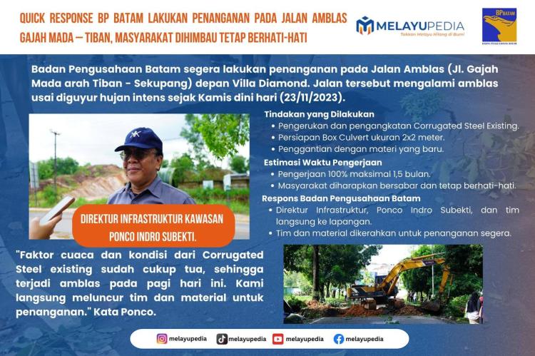 INFOGRAFIS: Quick Response BP Batam Lakukan Penanganan pada Jalan Amblas Gajah Mada – Tiban