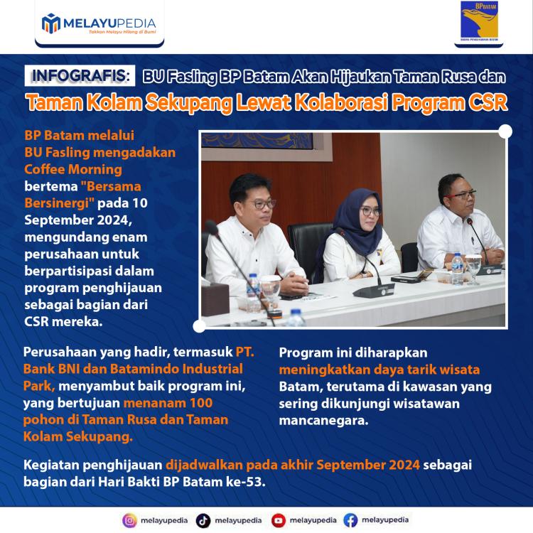 INFOGRAFIS: BU Fasling BP Batam Akan Hijaukan Taman Rusa dan Taman Kolam Sekupang Lewat Kolaborasi Program CSR